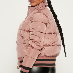 Nueva Chaqueta Bomber Acolchada Rosa para Mujer, Cuello Alto, Manga Larga, Cierre Completo, Chaqueta Corta de Invierno, Relleno de Poliéster - Product Image 2