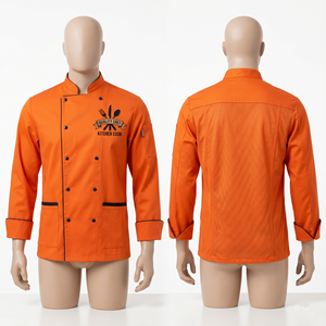 Veste de chef pour homme en sergé de polycoton 200 GSM, rouge rouille, avec empiècement en maille au dos, manches courtes, logo personnalisé imprimé par sérigraphie - Product Image 6
