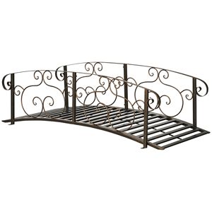 Ponte da Giardino ad Arco in Metallo da 6 Piedi con Ringhiere di Sicurezza per Cortile, Fiume, Ruscello, Stagno - Bronzo - Product Image 1