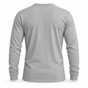 T-shirt décontracté pour homme à manches longues, col rond, gris uni, 100% coton jersey, coupe classique - Product Image 3