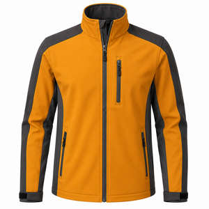 Veste en polaire orange pour homme avec empiècements noirs, col montant, fermeture éclair, coupe-vent, vêtement décontracté pour l'automne - Product Image 1