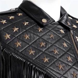 Zipper Design Wholesale Woman Leather Clothes Black Biker Motorcycle <b>Punk</b> Studded Real Leather <b>Jackets</b> - Product Image 4