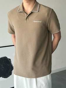 Polo pour homme avec broderie de lettres et design de col contrasté, été - Product Image 3