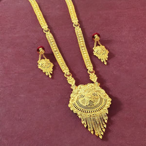 Venta al por mayor 14K 18K 24K Micro Gold Wedding Long Jewelry Set, tradicional Floral Design Jewelry Set, Brass Gold Forming Jewelry Set - Product Image 4