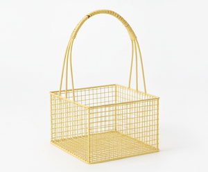 Deluxe Yellow Metal Wire Storage <b>Basket</b> Rectangle With Handle Simple Multi Purpose Neatening Organizing - Product Image 1