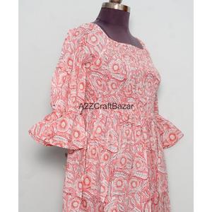 Vestido Maxi Casual de Algodón 100% Puro con Estampado Floral Vintage, Cuello sin Solapa, Ajuste Holgado y Mangas Cortas Acampanadas - Venta al por Mayor - Product Image 5