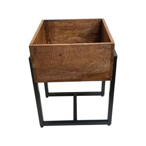 Vase à plantes en bois industriel avec support carré en métal, lot de 2 pour présentation florale - Product Image 2