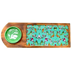 Plateau à fromage rustique en bois avec poignée et carreau en céramique décoratif pour une présentation élégante des aliments et l'accueil des invités - Product Image 5