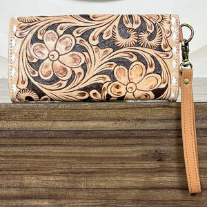 Bolso de Mano Elegante para Mujer, Hecho a Mano con Cuero Vacuno Genuino, con Correa para la Muñeca y Diseño Floral, Precio de Fábrica - Product Image 4