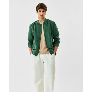 Men's Green <b>Suede</b> Bomber <b>Jacket</b> Stand Collar Zipper Closure Casual Autumn Wear Regular Fit Solid Color - Product Image 3