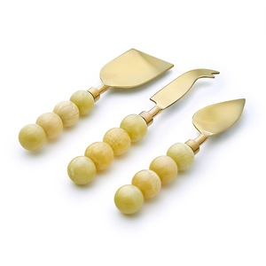Ensemble de couteaux à fromage en acier inoxydable doré avec manche rond perlé en résine, coupe-fromage, fourchette de service et trancheuse pour plateau à fromage de cuisine - Product Image 2
