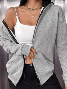 Sudadera con capucha doble personalizada para mujer, con cremallera, de poliéster y algodón, informal, con máscara facial integrada y ajuste holgado - Product Image 6