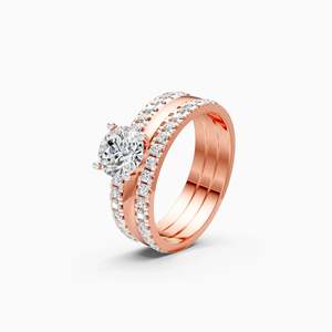 Sustainable Lab Grown Diamond Glamor Double Line Solitaire Engagement Ring | 1.35 Ct In 9K Yellow White And Rose Gold - Product Image 1