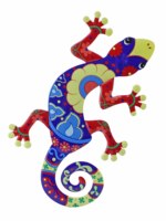 Art mural de jardin en forme de lézard gecko coloré, en fonte, thème animal, art déco, nature morte, format imprimé, forme irrégulière, fonction de suspension