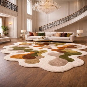 Alfombra abstracta multicolor de forma irregular, suave, hecha a mano, de lujo, para sala de estar, decoración moderna para el hogar, diseño único. - Product Image 1