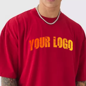 T-shirt en coton épais personnalisé avec logo, style streetwear, coupe ample, épaules tombantes pour homme - Product Image 5