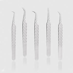 Pinzas para Pestañas de Acero Inoxidable Plateado Personalizadas, con Punta de Diamante, Punta Puntiaguda, Marca Privada, Punta de Fibra, para Extensión de Pestañas Postizas - Product Image 1