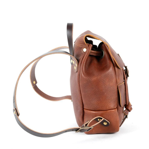 Vintage Genuine Leather Mini <b>Backpack</b> With <b>Drawstring</b> Closure Shoulder Strap Interior Compartment Canvas Lining Daily Use - Product Image 2