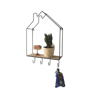 Étagère murale rustique en bois avec crochets, porte-clés décoratif en fer forgé vintage, patère murale pour vêtements, pour la décoration intérieure - Product Image 4