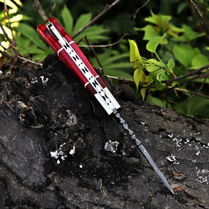 Cuchillo Plegable de Acero de Damasco con Patrón Trenzado, Bloqueo Trasero, Mango de Madera Pakka, Funda, Cuchillo EDC de Bolsillo para Camping, OEM, Venta Caliente - Product Image 3