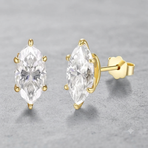 Boucles d'oreilles en moissanite en argent sterling 92,5, coupe marquise, plaquées or et plaquées or rose - Product Image 1