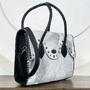 2026 New Premium Designer Genuine Cowhide Leather Handbag for Women High-Quality <b>Hair</b>-On Hide Tote Bags with <b>Braided</b> Handles - Product Image 5