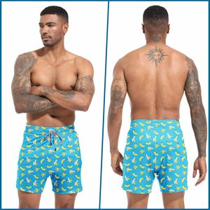 Shorts de Baño para Hombre con Estampado de Plátanos, Secado Rápido, Cintura con Cordón Ajustable, Diseño Azul Estampado - Product Image 2