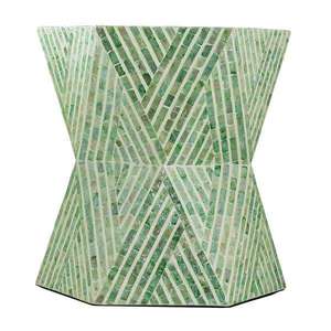 Stacked Geometric Pattern Shell Inlaid <b>Stools</b> Mother of Pearl Natural Green Shell Mosaic Nightstand For Home Interior Styling - Product Image 2