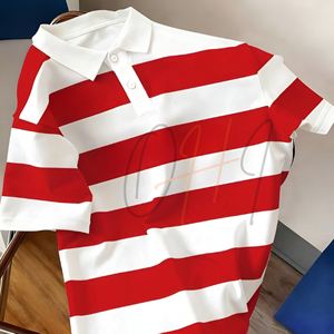 Camiseta de Golf para Hombre, Color Rojo y Blanco, Casual, Manga Corta, 100% Algodón, Tejido de Felpa, Transpirable, Verano, Personalizable - Product Image 1