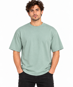 T-shirt à manches courtes pour homme, col rond, jersey en polyester/coton, uni, décontracté, coupe ample, logo sur le devant, vert - Product Image 5