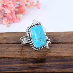 Handcrafted Turquoise Moon Star Ring Vintage Sterling Silver Heavenly Bohemian Jewelry Unique Birthday <b>Gift</b> - Product Image 3