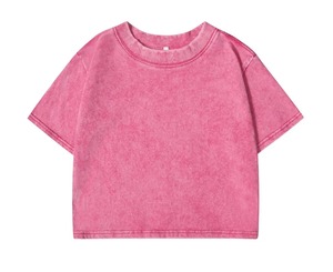 oversized acid wash t-shirt Summer Women's T-shirts Acid-washed Style Knitted Fabric Custom Logo crop <b>top</b> Women T Shirt - Product Image 3