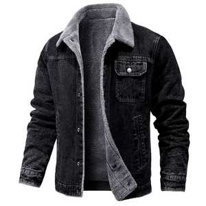 Veste en jean pour homme, doublée sherpa, épaisse et chaude, style vintage, coupe slim, décontractée, type trucker, grandes tailles - Product Image 1
