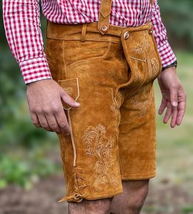 Pantalones de Cuero Bordados de Estilo Antiguo para Hombre, Talla Grande |   Pantalones Cortos de Cuero Bávaro con Aspecto Antiguo |   Hecho a Mano, Ecológico, para el Verano - Product Image 5