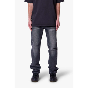 Jean taille haute coupe skinny droite respirant avec ourlet fendu en denim délavé clair pour femme, décontracté, longueur intégrale, en coton délavé à la pierre - Product Image 3