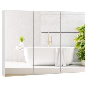 Armadietto a Specchio da Bagno a 3 Ante Senza Cornice con Ripiani Regolabili - Product Image 6