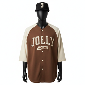 Maillot de baseball pour homme en tissu polyester respirant, design à empiècements crème, logo personnalisé, t-shirt 100 % coton pour homme, coupe ample, imprimé - Product Image 6