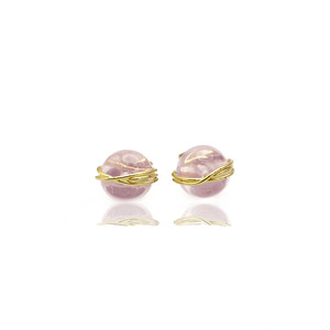 Rose Quartz Round Wire Wrapped <b>Stud</b> Earrings 8mm | Handmade Pink Gemstone <b>Studs</b> | Love Healing Gift - Product Image 4