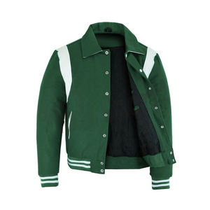 Veste de sport verte pour homme avec empiècements et rayures blanches, col rabattu, coupe classique, vêtement décontracté pour l'automne - Product Image 1