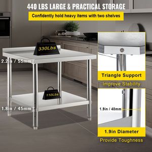 Banco da Lavoro Professionale in Acciaio Inox 36 X 24 X 35 Pollici, Capacità di Carico 440 libbre, con Alzatina Regolabile, Design a U in Metallo - Product Image 3