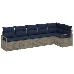 6 Piece Grey Poly <b>Rattan</b> Garden <b>Sofa</b> Set Waterproof Outdoor Furniture Contemporary Design - Product Image 2