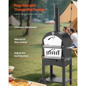 Forno a Pellet da Esterno 12 Pollici, Forno per Pizza a Legna a 2 Livelli con Ruote Rimovibili per Campeggio e Grigliate - Product Image 4