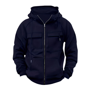 Sudadera Unisex Azul Marino con Capucha y Cremallera, de Forro Polar de Poliéster/Algodón, con Bolsillos Delanteros, Ajuste Regular, Casual, Servicio OEM, Lavado, Color Sólido - Product Image 1