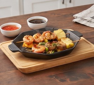 Plat à fajitas octogonal en fonte avec plateau de service en bois pour la cuisine à domicile, les hôtels et la restauration - Product Image 6