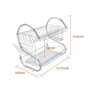 Scolapiatti a 2 livelli in acciaio inossidabile con porta posate e ripiano per cucina - Product Image 3