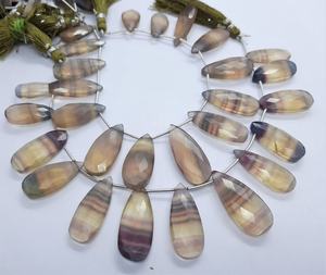 Perles de fluorite naturelle facettées en forme de poire, multicolores, 8 pouces, pour la fabrication de bijoux, vente en gros - Product Image 1