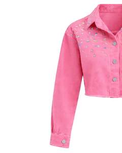 Chaqueta Vaquera Corta Rosa Personalizada para Mujer con Detalles de Pedrería, Botones, Manga Larga, Estilo Casual y Urbano - Product Image 5