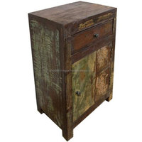 Table de chevet de rangement en bois de manguier vieilli, 1 armoire, 1 tiroir, style industriel, pour la maison, la salle à manger, l'entrée, l'entrepôt, les hôtels