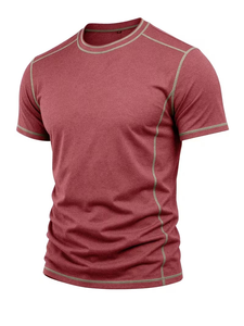 Men's Maroon Regular Fit O-Neck Raglan Sleeve Knitted Eco-Friendly 100% Cotton 240g Casual Solid T-Shirt - Product Image 3