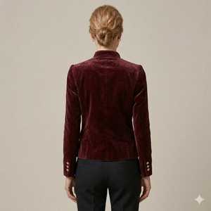 Blazer en velours bordeaux de luxe pour femme – Veste cintrée à col montant - Product Image 1